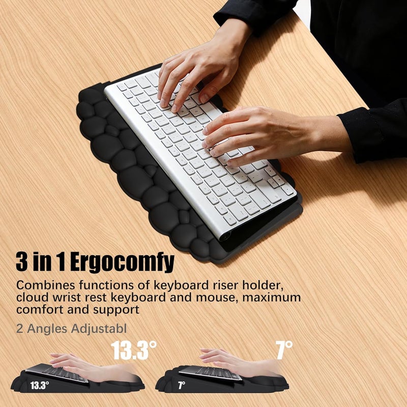 Lomil Wrist Rest with Keyboard Stand, Ergonomic Computer Wrist Support Pad, Cloud Keyboard Riser Holder with Wrist Pad, Memory Foam Desk Cushion, Palm Hand Typing for Office Home School-Pink - Image 3